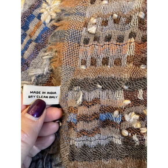 Vintage Wool Blend Scarf Wrap Embroidered Beaded Floral Fringe 26” x 74” Boho - Picture 10 of 10